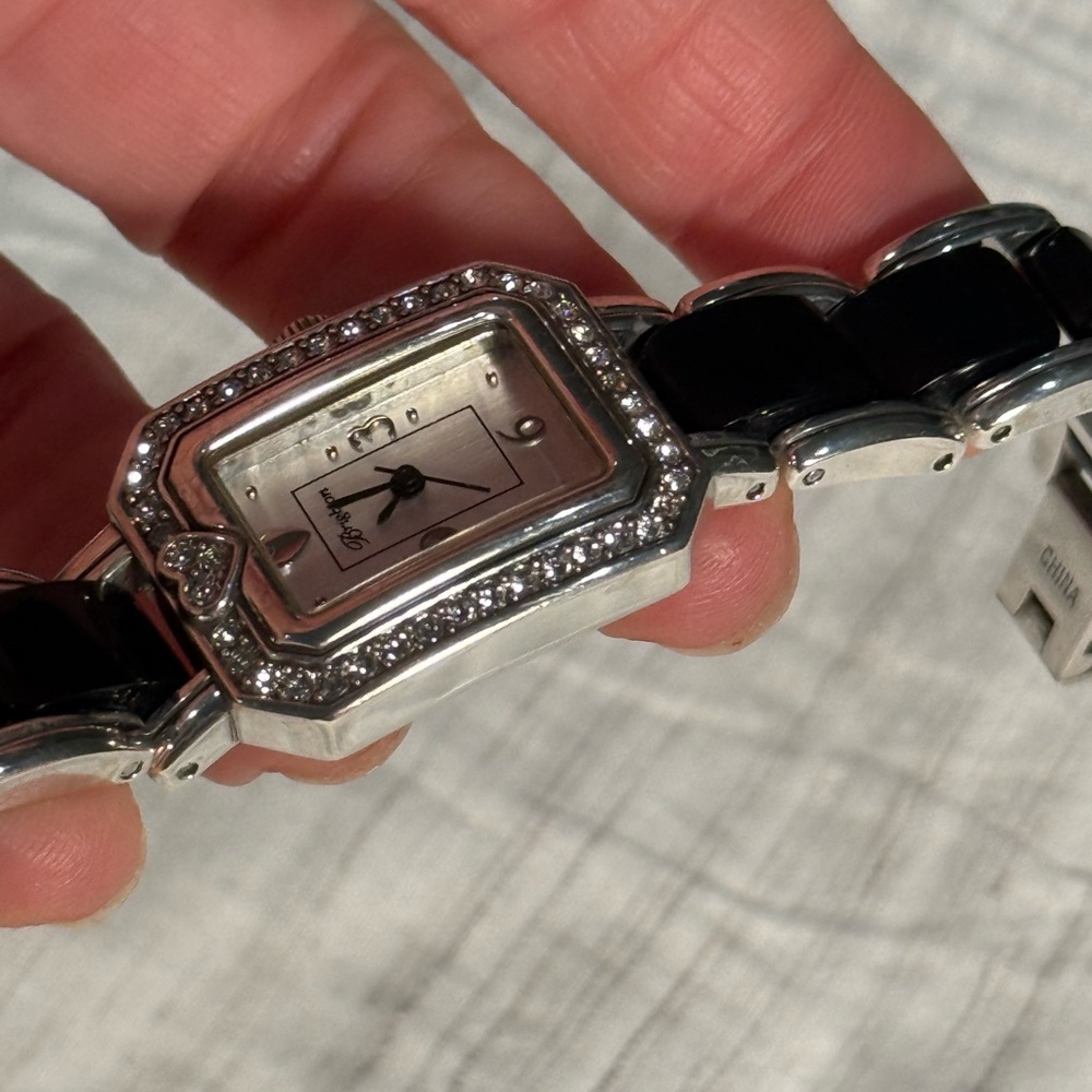 Brighton Encino Crystal Bezel Bracelet Watch Black Silver Japan Quartz - Picture 6 of 8